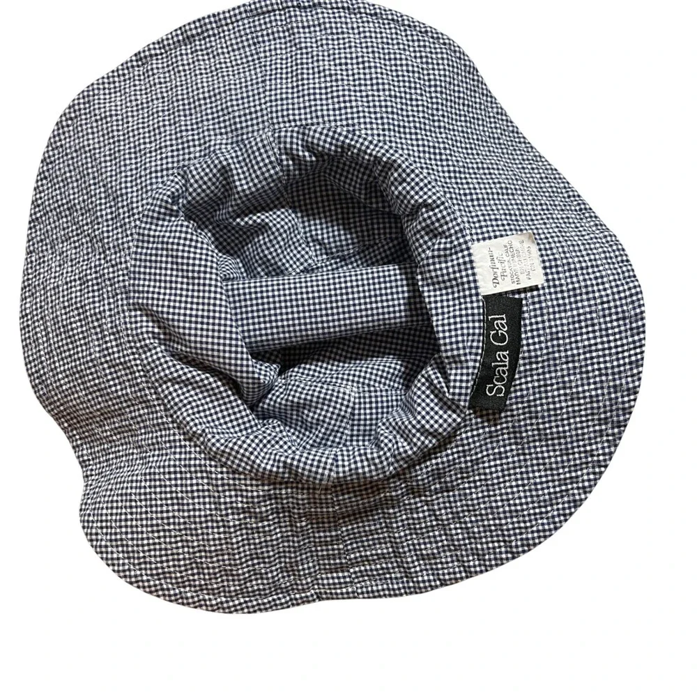 Scala Gal Dorfman Pacific Reversible Sun Hat Blue Floral Toile Gingham Wide Brim